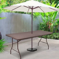 Tangkula 6' Center Folding Table Portable Rattan Design Indoor Outdoor Use with Carrying Handle