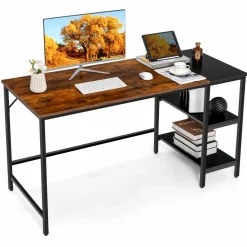 Tangkula 55" Computer Desk, Large Home Office Desk with 2-Tier Storage Shelves