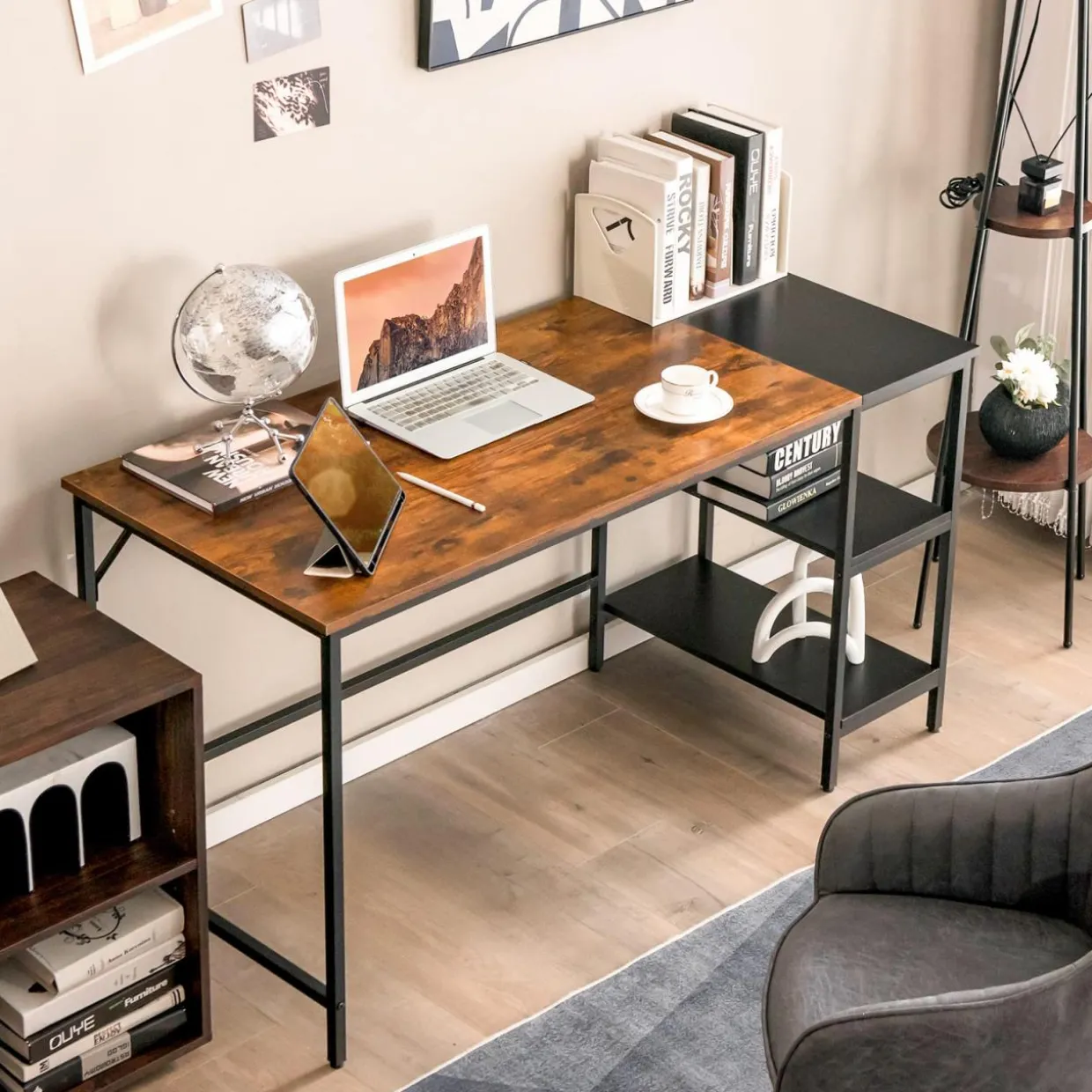 Tangkula 55" Computer Desk, Large Home Office Desk with 2-Tier Storage Shelves