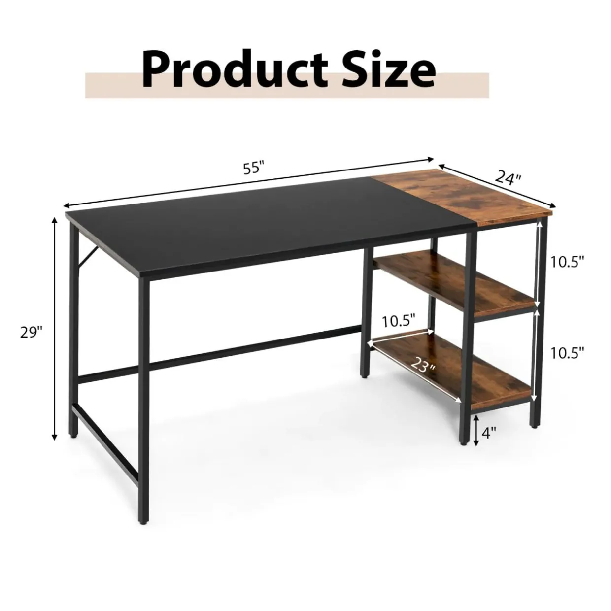 Tangkula 55" Computer Desk, Large Home Office Desk with 2-Tier Storage Shelves