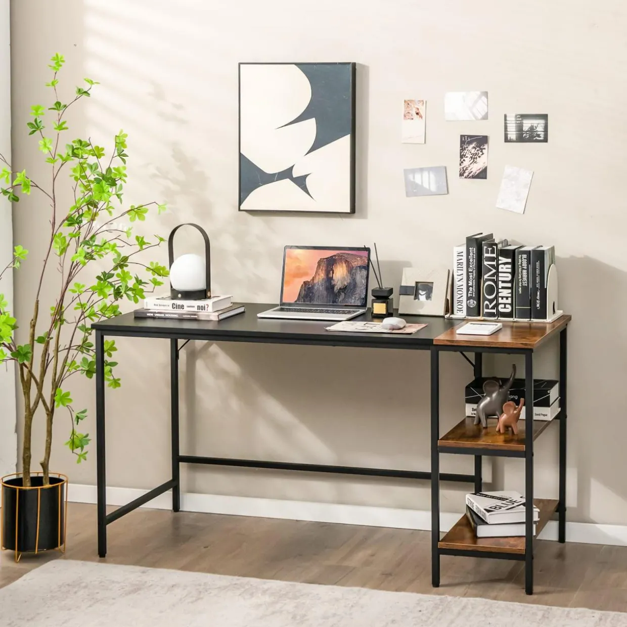 Tangkula 55" Computer Desk, Large Home Office Desk with 2-Tier Storage Shelves