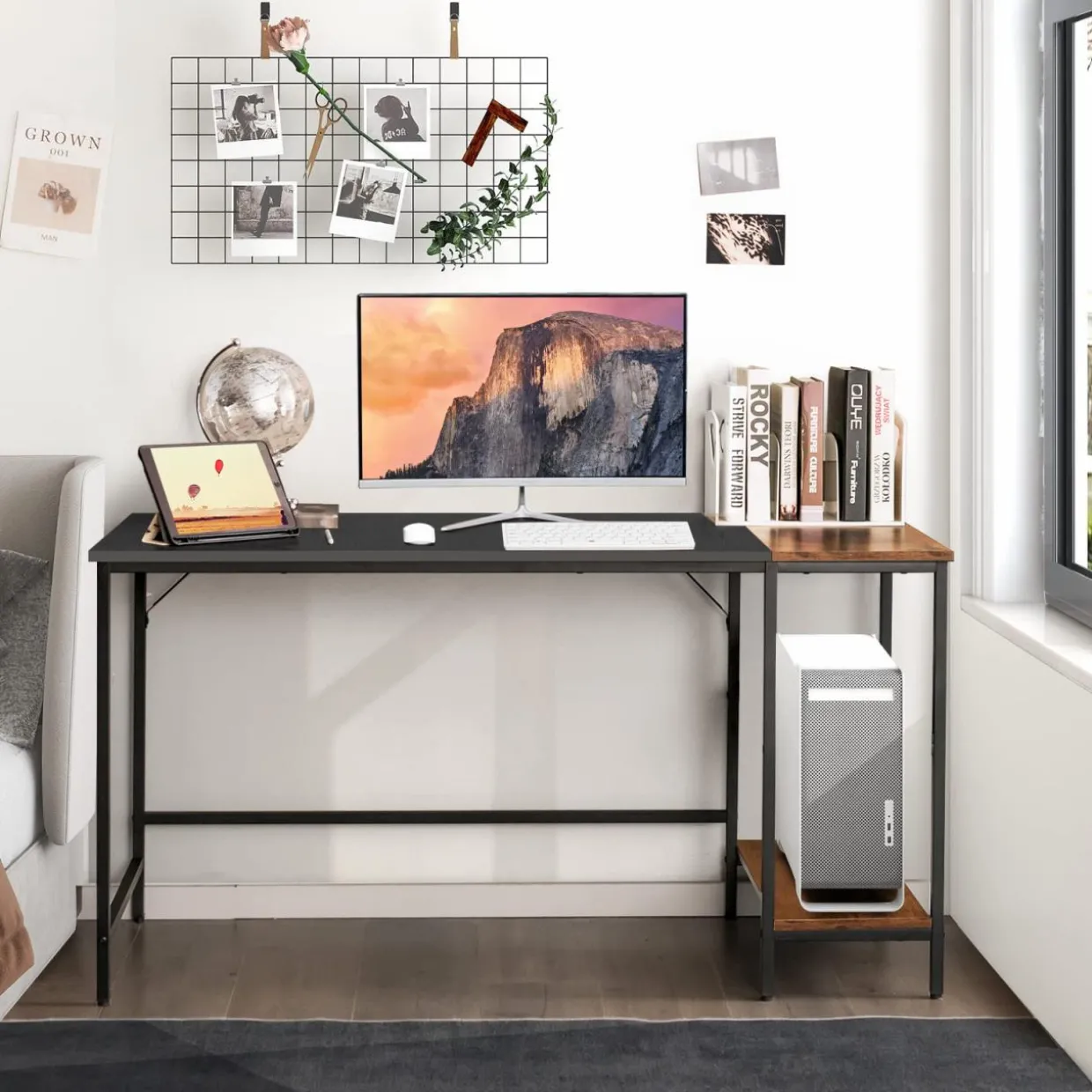 Tangkula 55" Computer Desk, Large Home Office Desk with 2-Tier Storage Shelves