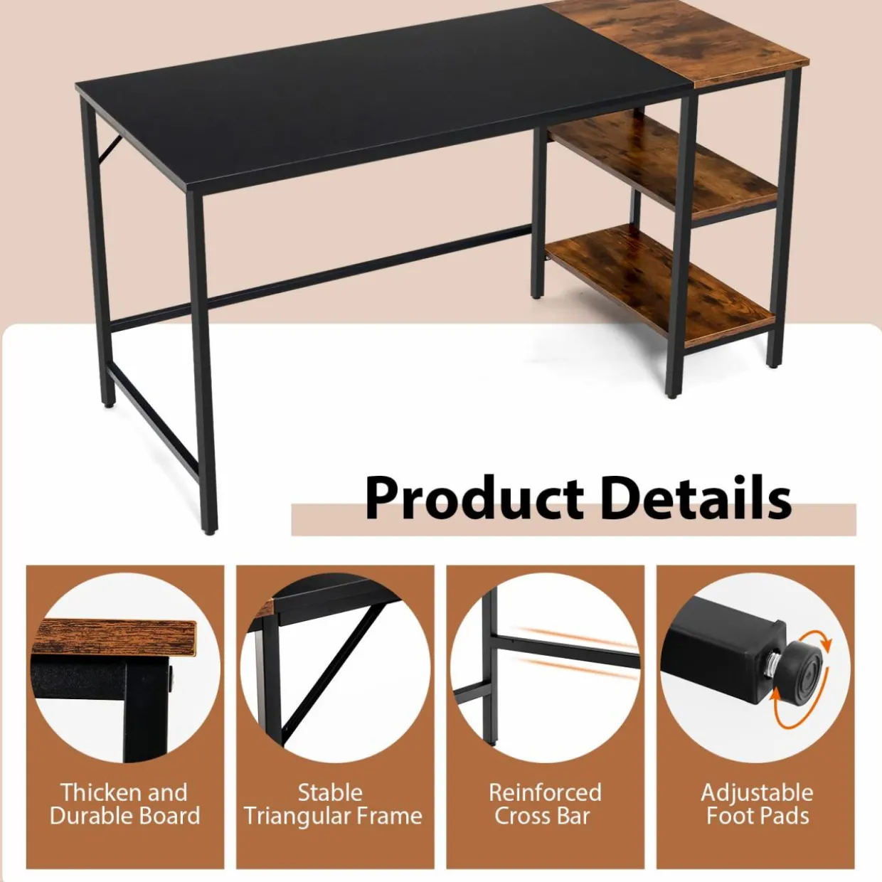 Tangkula 55" Computer Desk, Large Home Office Desk with 2-Tier Storage Shelves