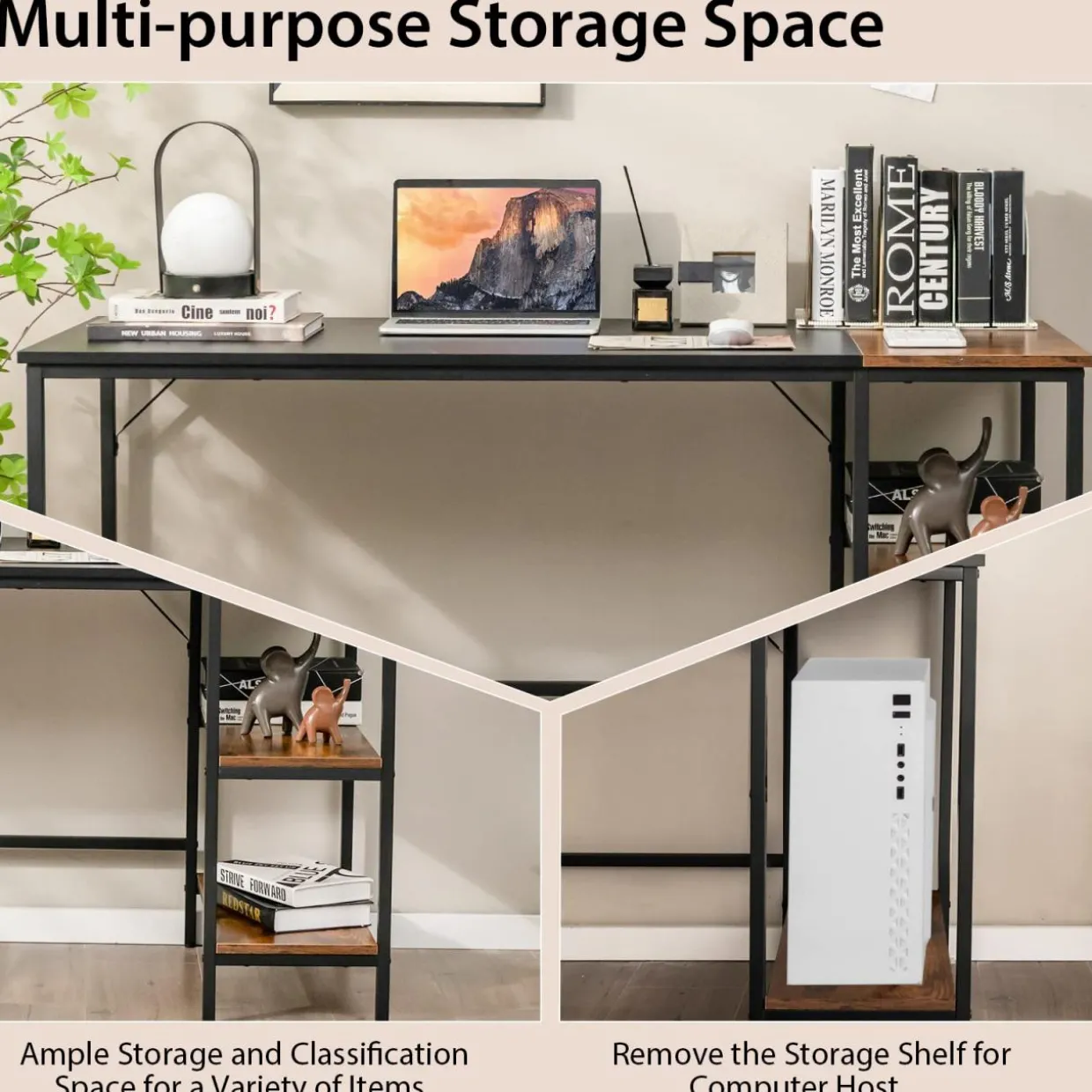 Tangkula 55" Computer Desk, Large Home Office Desk with 2-Tier Storage Shelves