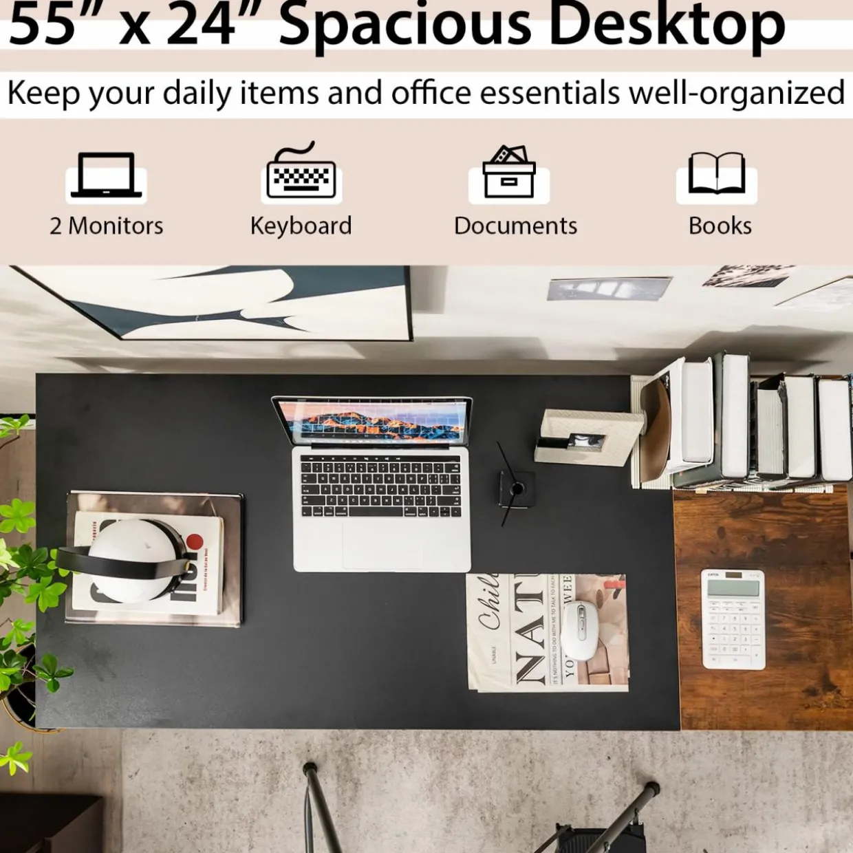 Tangkula 55" Computer Desk, Large Home Office Desk with 2-Tier Storage Shelves
