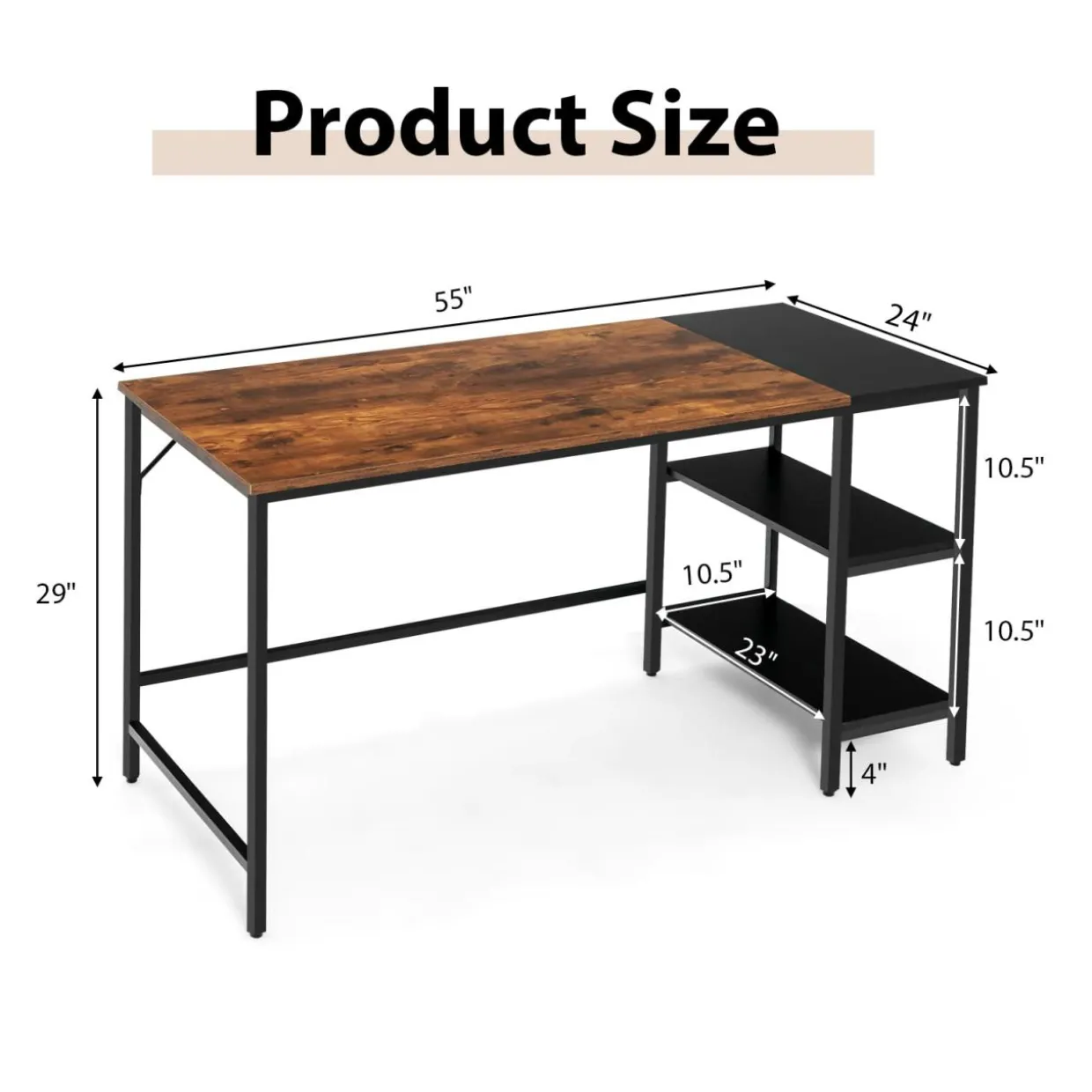 Tangkula 55" Computer Desk, Large Home Office Desk with 2-Tier Storage Shelves