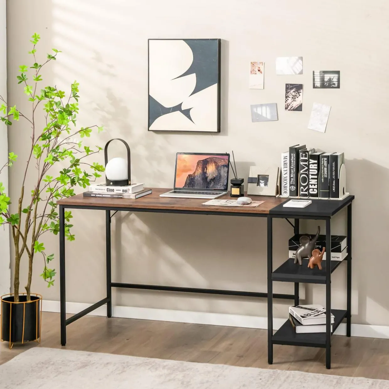 Tangkula 55" Computer Desk, Large Home Office Desk with 2-Tier Storage Shelves