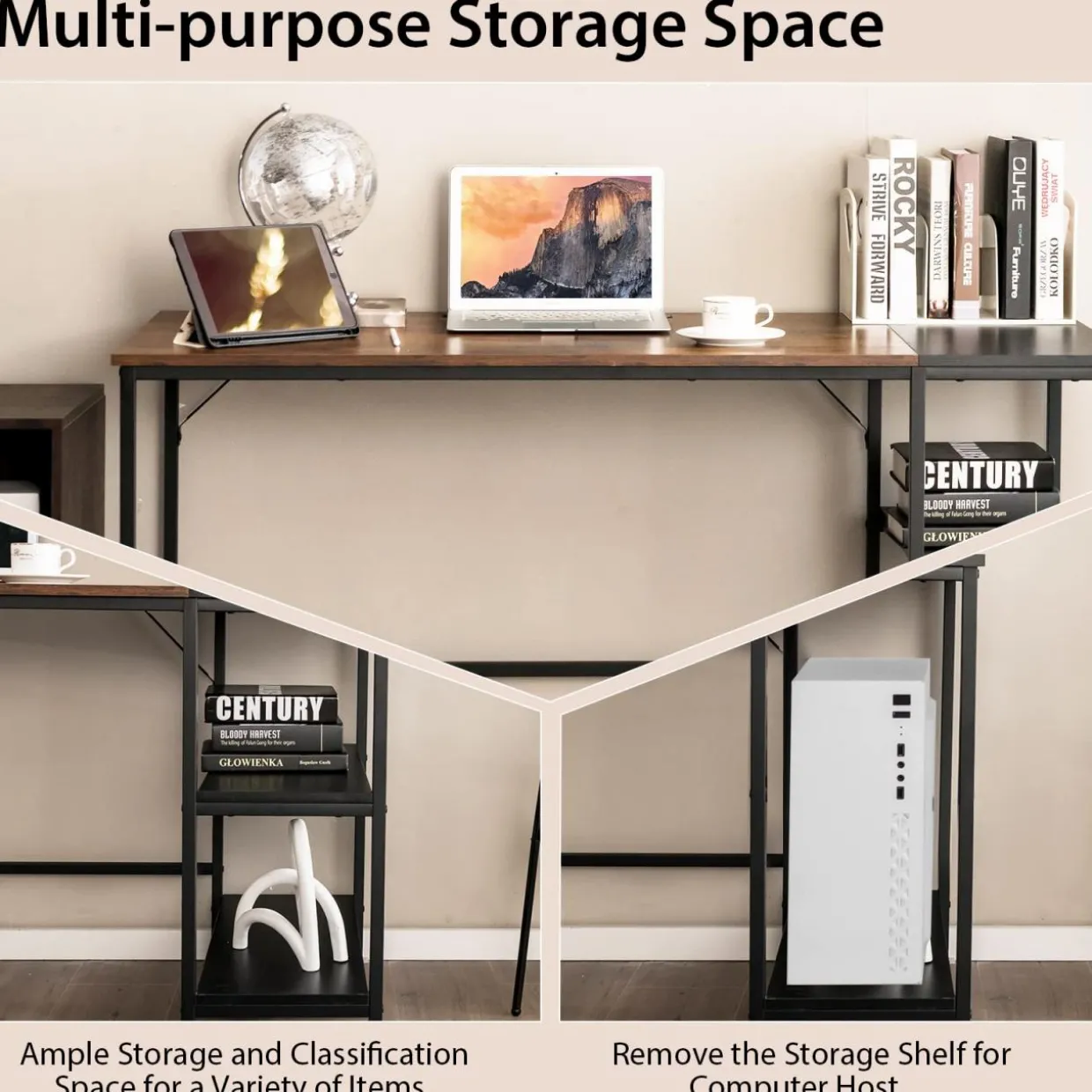 Tangkula 55" Computer Desk, Large Home Office Desk with 2-Tier Storage Shelves