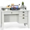 Tangkula 48" Computer Desk with 4 Storage Drawers & Hutch, Home Office Desk Vintage Desk