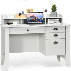 Tangkula 48" Computer Desk with 4 Storage Drawers & Hutch, Home Office Desk Vintage Desk