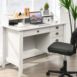 Tangkula 48" Computer Desk with 4 Storage Drawers & Hutch, Home Office Desk Vintage Desk
