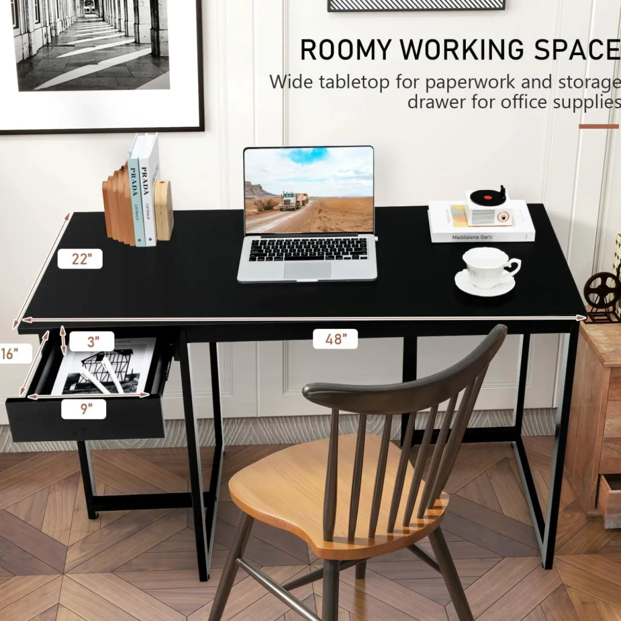 Tangkula 48” Computer Desk with Drawer, Home Office Desk with Sturdy Metal Frame