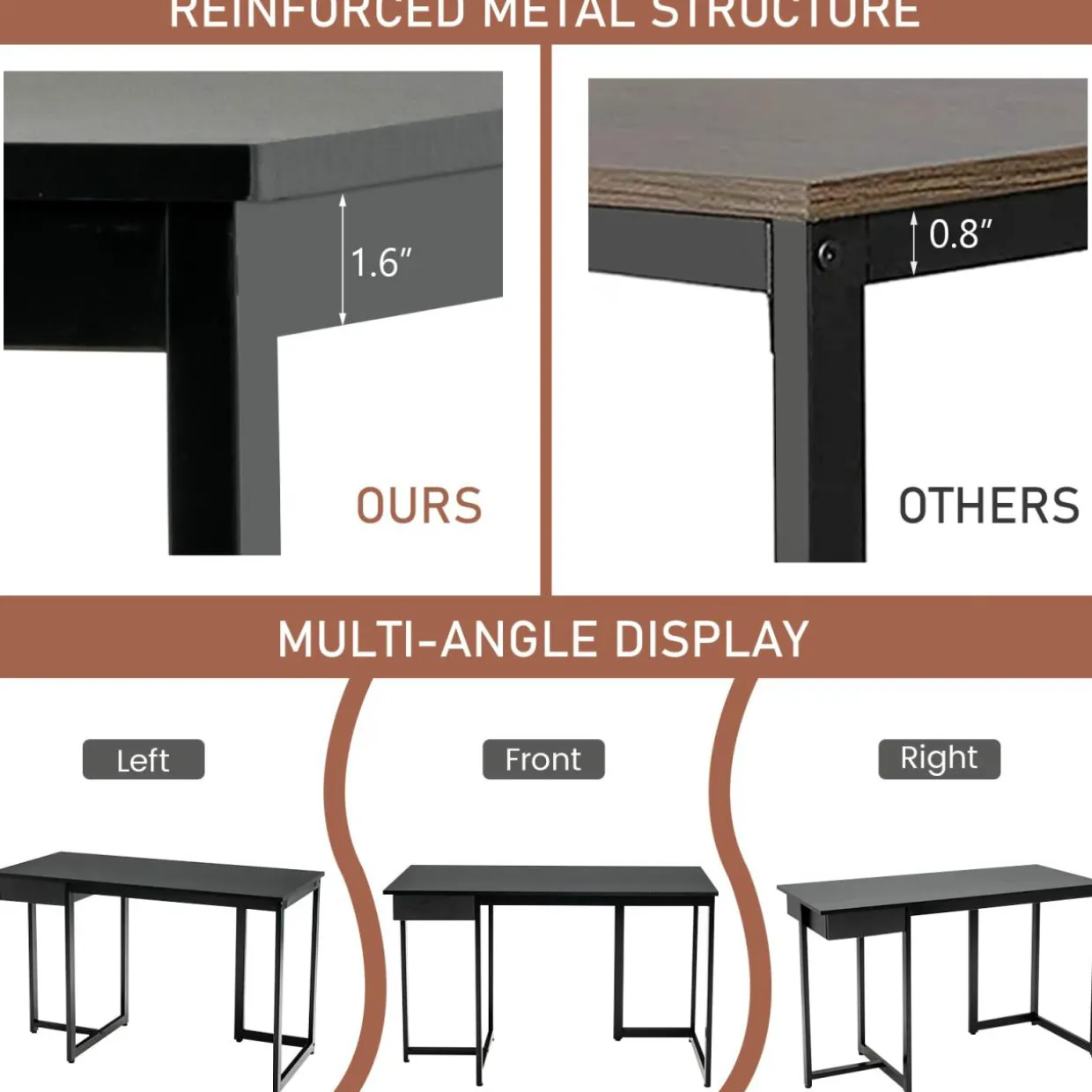 Tangkula 48” Computer Desk with Drawer, Home Office Desk with Sturdy Metal Frame
