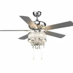 Tangkula 52" Crystal Ceiling Fan with Lights, Classical Crystal Ceiling Fan with Pull Chain Control