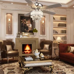 Tangkula 52" Crystal Ceiling Fan with Lights, Classical Crystal Ceiling Fan with Pull Chain Control