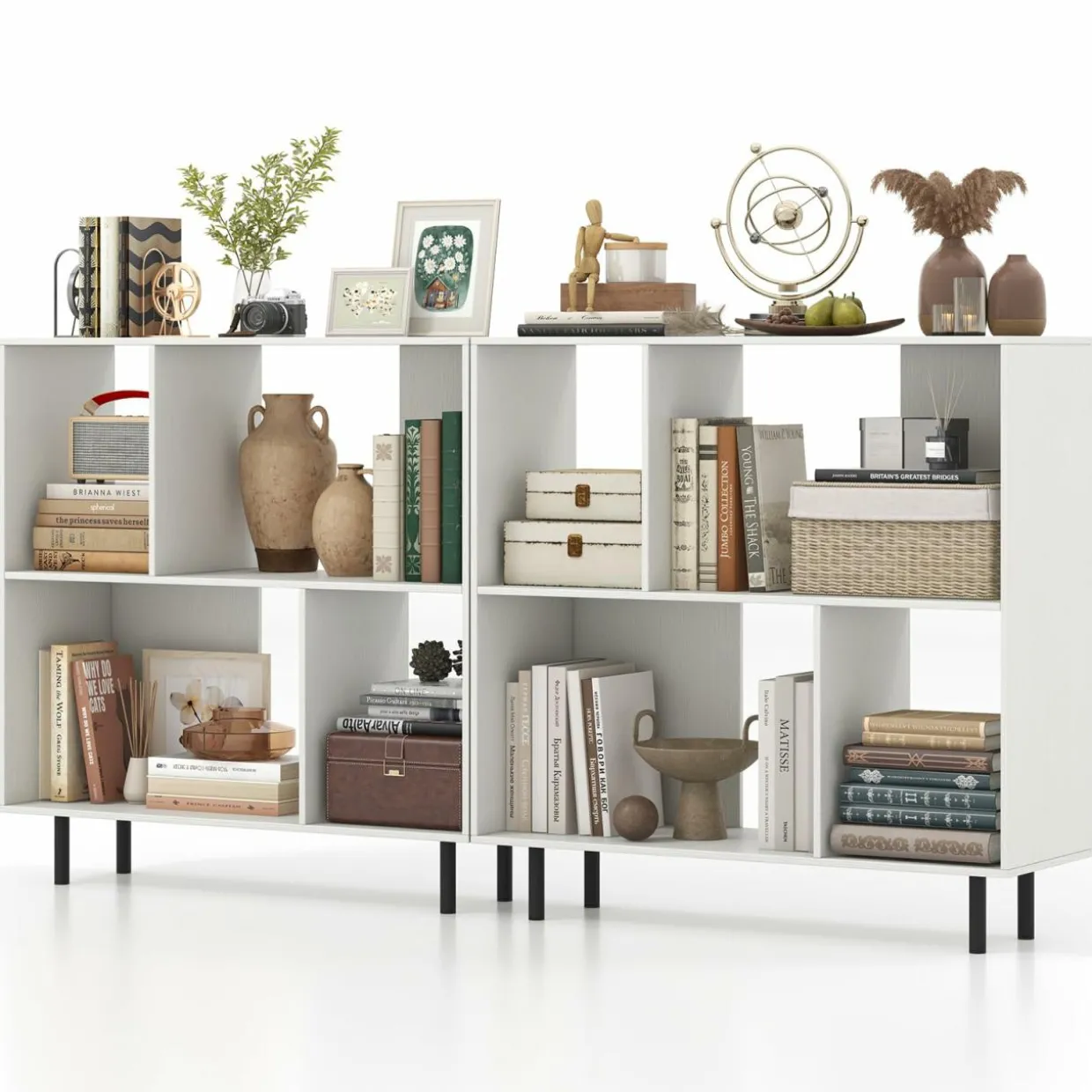 Tangkula 4 Cubby Open Bookcase