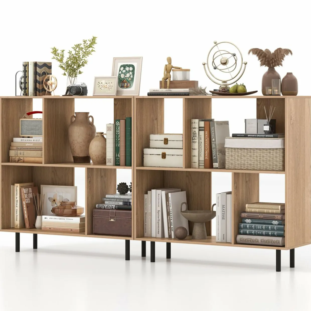 Tangkula 4 Cubby Open Bookcase
