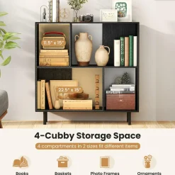 Tangkula 4 Cubby Open Bookcase