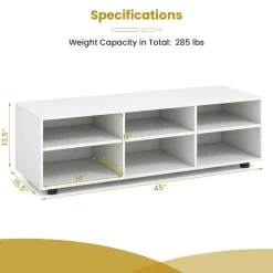 Tangkula 6 Cubby TV Stand for TVs up to 55 Inches, White Wood Entertainment Center with 6 Storage Cubbies & 5 Positions Adjustable Shelves