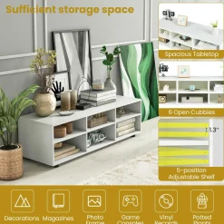Tangkula 6 Cubby TV Stand for TVs up to 55 Inches, White Wood Entertainment Center with 6 Storage Cubbies & 5 Positions Adjustable Shelves