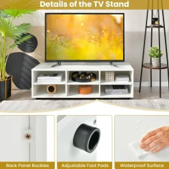 Tangkula 6 Cubby TV Stand for TVs up to 55 Inches, White Wood Entertainment Center with 6 Storage Cubbies & 5 Positions Adjustable Shelves