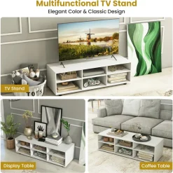 Tangkula 6 Cubby TV Stand for TVs up to 55 Inches, White Wood Entertainment Center with 6 Storage Cubbies & 5 Positions Adjustable Shelves