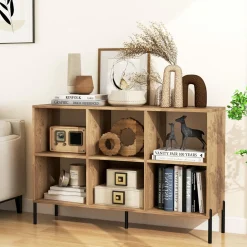 Tangkula 6 Cube Bookshelf, 2-tier Wood Storage Open Bookcase with Elevated Metal Legs, 5-Position Adjustable Shelf