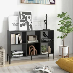 Tangkula 6 Cube Bookshelf, 2-tier Wood Storage Open Bookcase with Elevated Metal Legs, 5-Position Adjustable Shelf