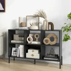 Tangkula 6 Cube Bookshelf, 2-tier Wood Storage Open Bookcase with Elevated Metal Legs, 5-Position Adjustable Shelf