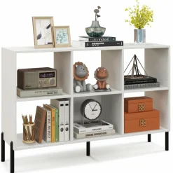 Tangkula 6 Cube Bookshelf, 2-tier Wood Storage Open Bookcase with Elevated Metal Legs, 5-Position Adjustable Shelf