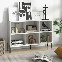 Tangkula 6 Cube Bookshelf, 2-tier Wood Storage Open Bookcase with Elevated Metal Legs, 5-Position Adjustable Shelf