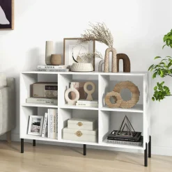 Tangkula 6 Cube Bookshelf, 2-tier Wood Storage Open Bookcase with Elevated Metal Legs, 5-Position Adjustable Shelf