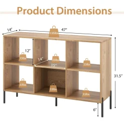 Tangkula 6 Cube Bookshelf, 2-tier Wood Storage Open Bookcase with Elevated Metal Legs, 5-Position Adjustable Shelf