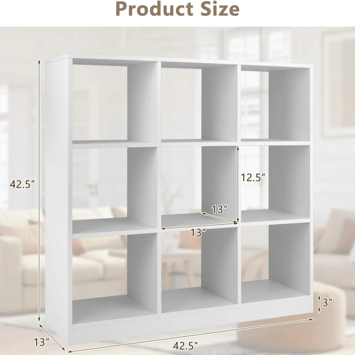 Tangkula 9 Cube Bookshelf, Freestanding 3 Tier Open Bookcase