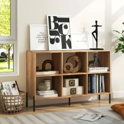 Tangkula 6 Cube Bookshelf, 2-tier Wood Storage Open Bookcase with Elevated Metal Legs, 5-Position Adjustable Shelf