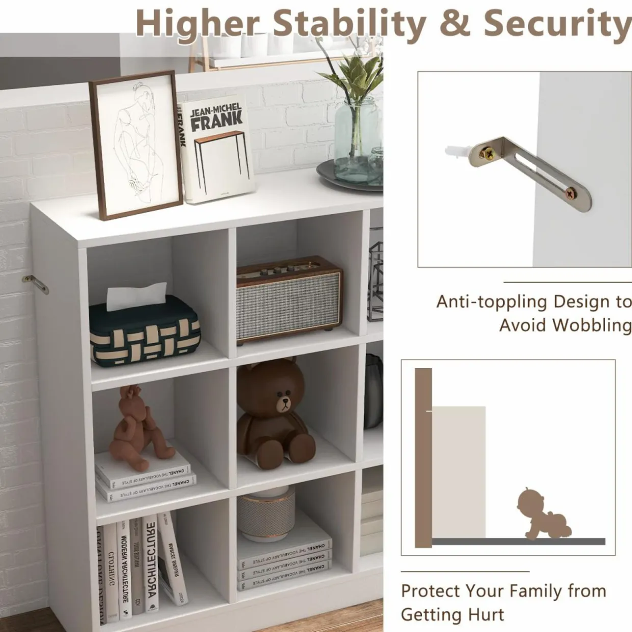 Tangkula 9 Cube Bookshelf, Freestanding 3 Tier Open Bookcase