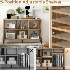Tangkula 6 Cube Bookshelf, 2-tier Wood Storage Open Bookcase with Elevated Metal Legs, 5-Position Adjustable Shelf