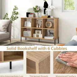 Tangkula 6 Cube Bookshelf, 2-tier Wood Storage Open Bookcase with Elevated Metal Legs, 5-Position Adjustable Shelf