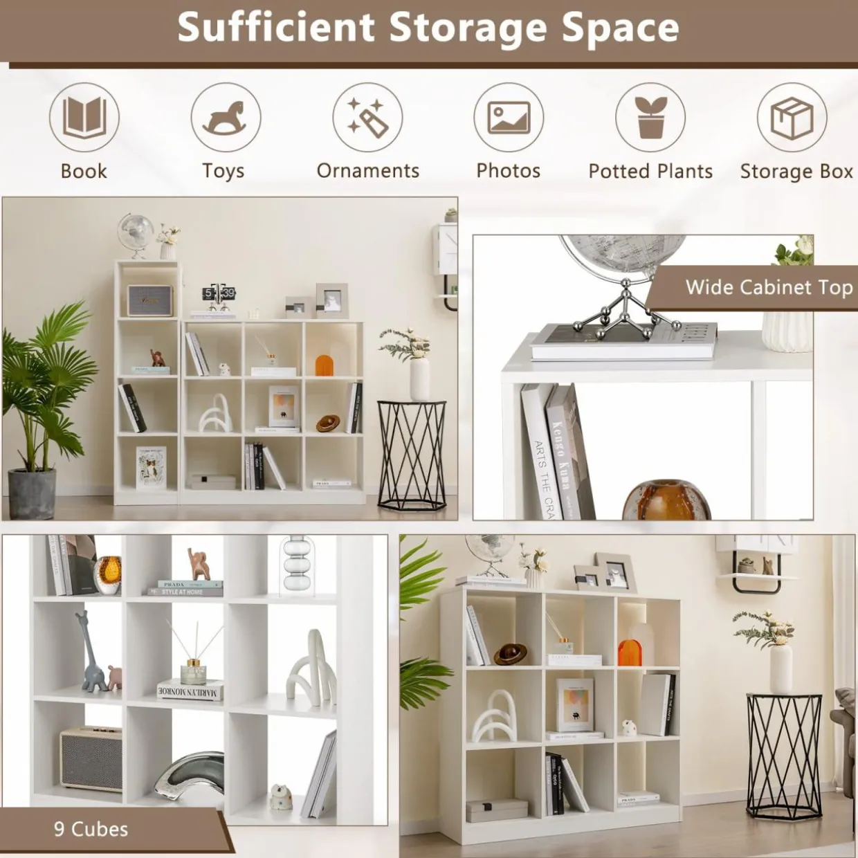 Tangkula 9 Cube Bookshelf, Freestanding 3 Tier Open Bookcase