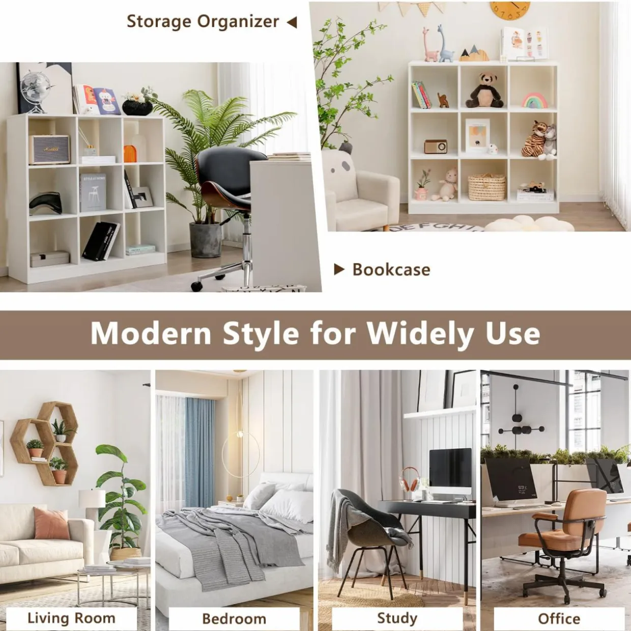 Tangkula 9 Cube Bookshelf, Freestanding 3 Tier Open Bookcase