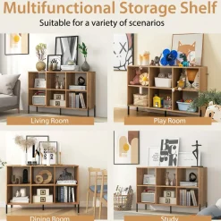 Tangkula 6 Cube Bookshelf, 2-tier Wood Storage Open Bookcase with Elevated Metal Legs, 5-Position Adjustable Shelf