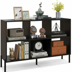 Tangkula 6 Cube Bookshelf, 2-tier Wood Storage Open Bookcase with Elevated Metal Legs, 5-Position Adjustable Shelf