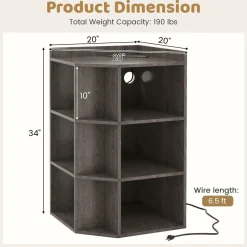 Tangkula 9 Cube Corner Bookshelf with Charging Station, 90 Degree Corner Cabinet w/2 USB Ports & 4 Outlets