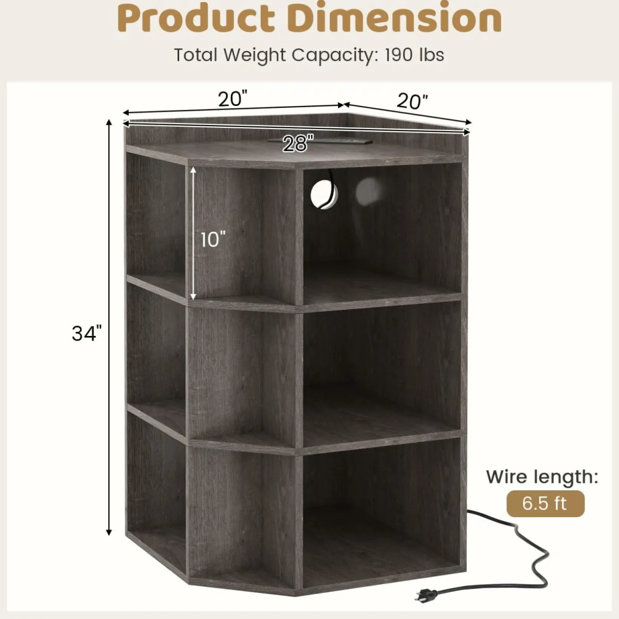 Tangkula 9 Cube Corner Bookshelf with Charging Station, 90 Degree Corner Cabinet w/2 USB Ports & 4 Outlets