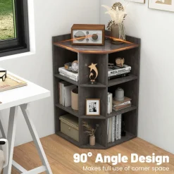 Tangkula 9 Cube Corner Bookshelf with Charging Station, 90 Degree Corner Cabinet w/2 USB Ports & 4 Outlets