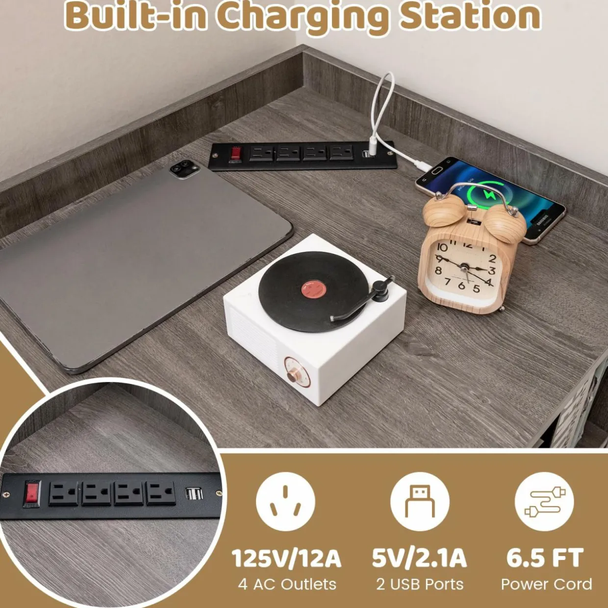 Tangkula 9 Cube Corner Bookshelf with Charging Station, 90 Degree Corner Cabinet w/2 USB Ports & 4 Outlets
