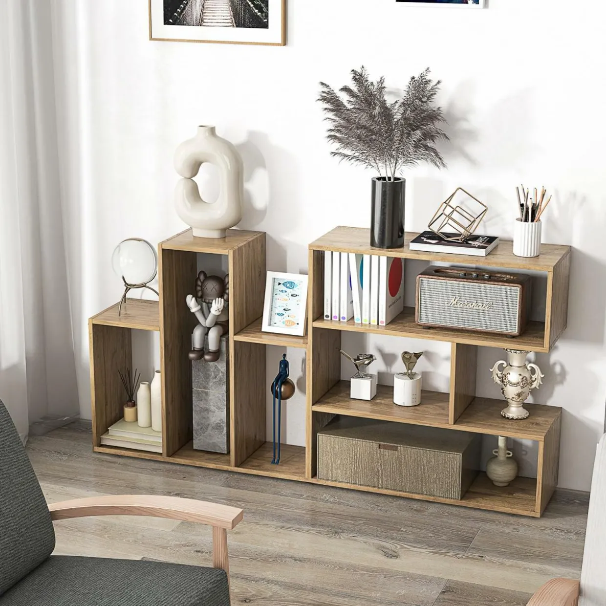 Tangkula 6 Cubes Bookcase, 2-Piece Separable Floor Standing Open Horizontal Bookshelf