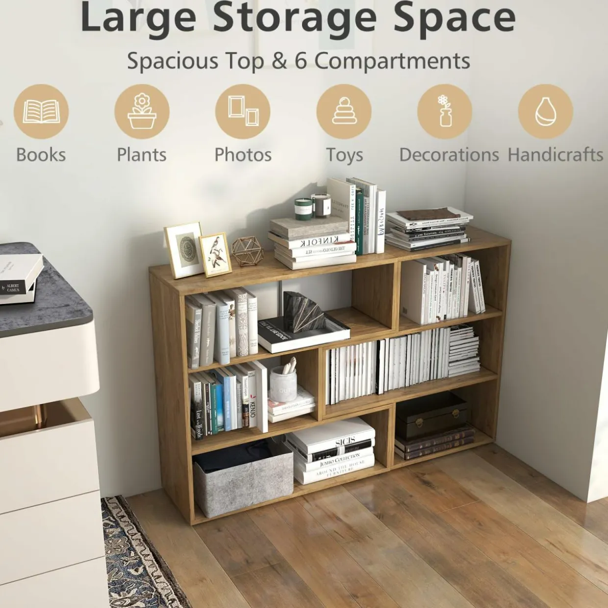 Tangkula 6 Cubes Bookcase, 2-Piece Separable Floor Standing Open Horizontal Bookshelf
