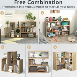 Tangkula 6 Cubes Bookcase, 2-Piece Separable Floor Standing Open Horizontal Bookshelf