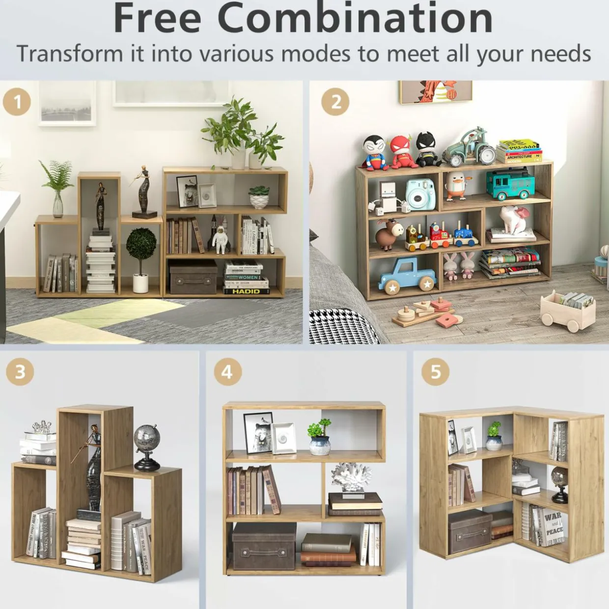 Tangkula 6 Cubes Bookcase, 2-Piece Separable Floor Standing Open Horizontal Bookshelf